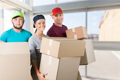 Office removals team preparing equipment for a move in Aldwych