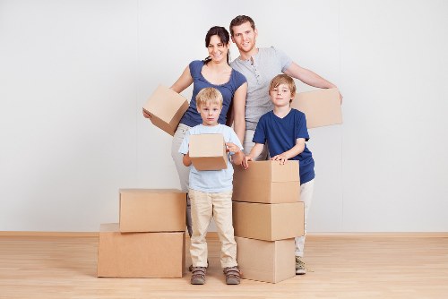 Packed boxes and furniture ready for a house move in central London