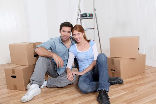 Furniture being moved through a city apartment building