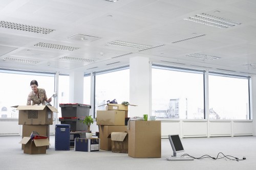 Local packing team preparing office items for a commercial move in Aldwych